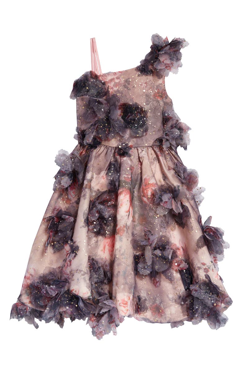 Marchesa Kids' Floral Metallic Bubble Skirt Party Dress, Main, color, 