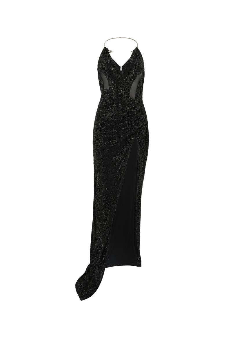 Multicutting Maxi Dress Piercing Strass Women, Main, color, black