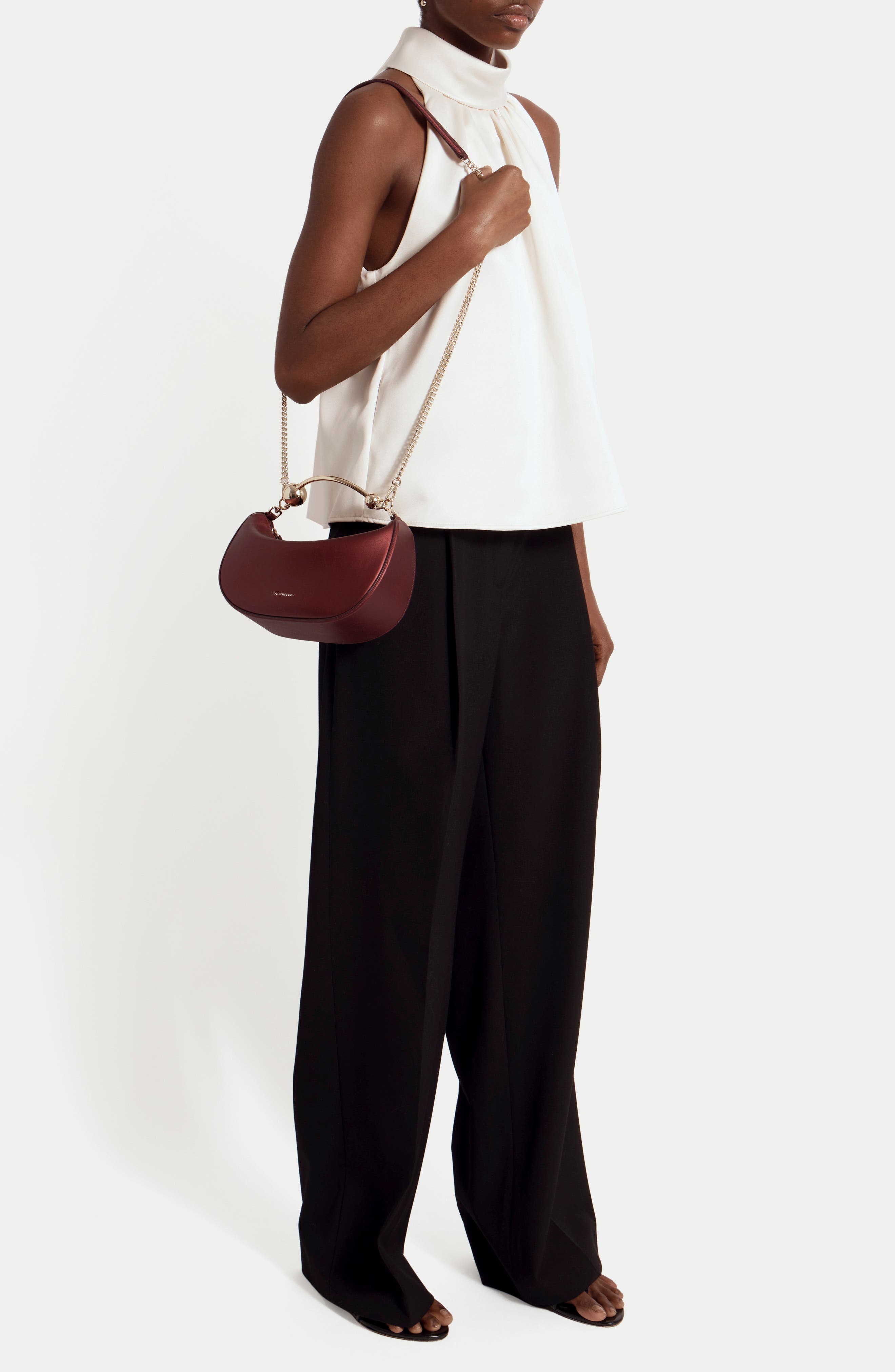 Mini Crescent Moon Leather Shoulder Bag, Alternate, color, OXBLOOD
