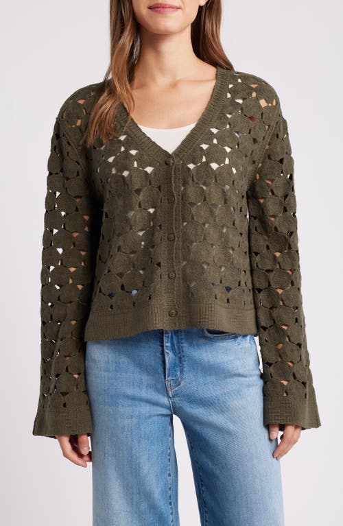 Bobeau Cotton Blend Lace Cardigan in Olive 