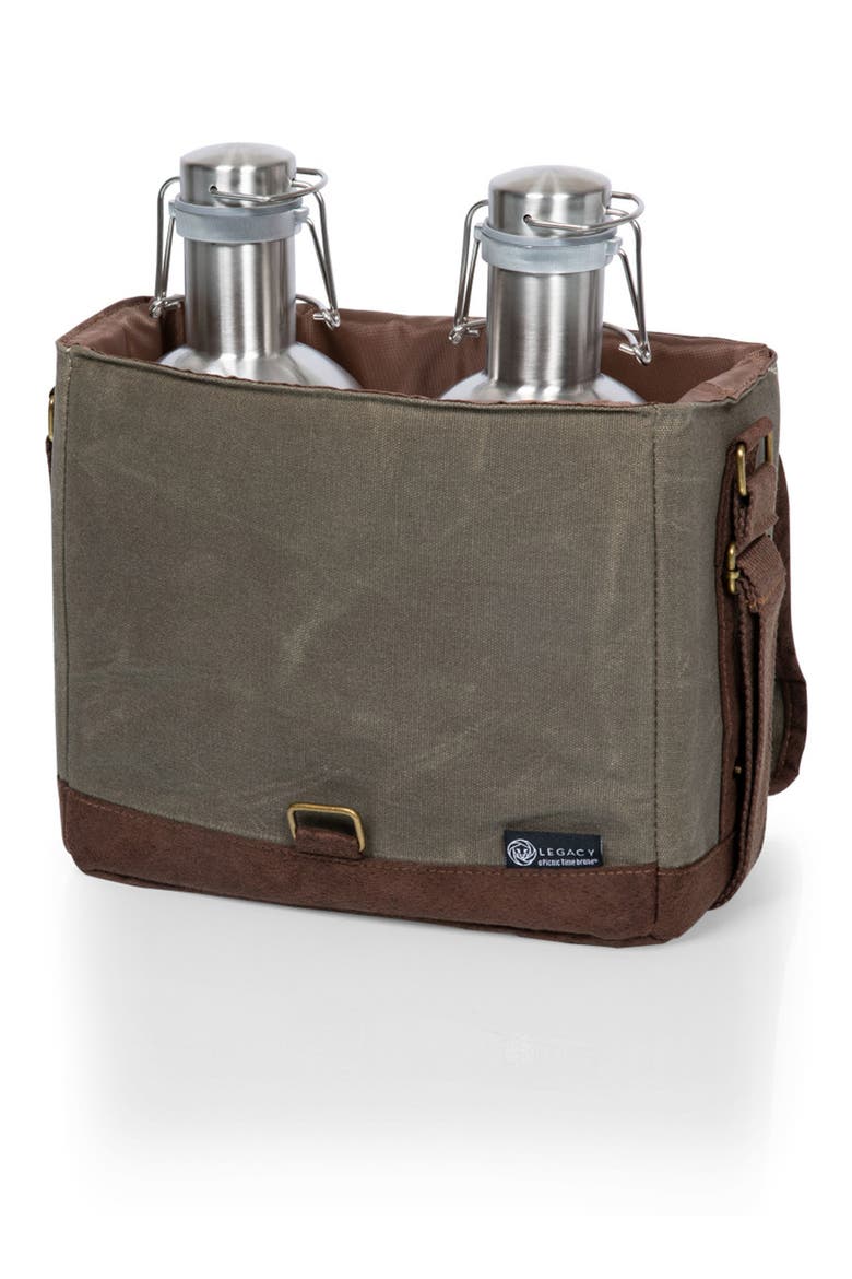Insulated Double Growler Tote with 64 oz. Stainless Steel Growlers - Khaki Green, Alternate, color, KHAKI GREEN