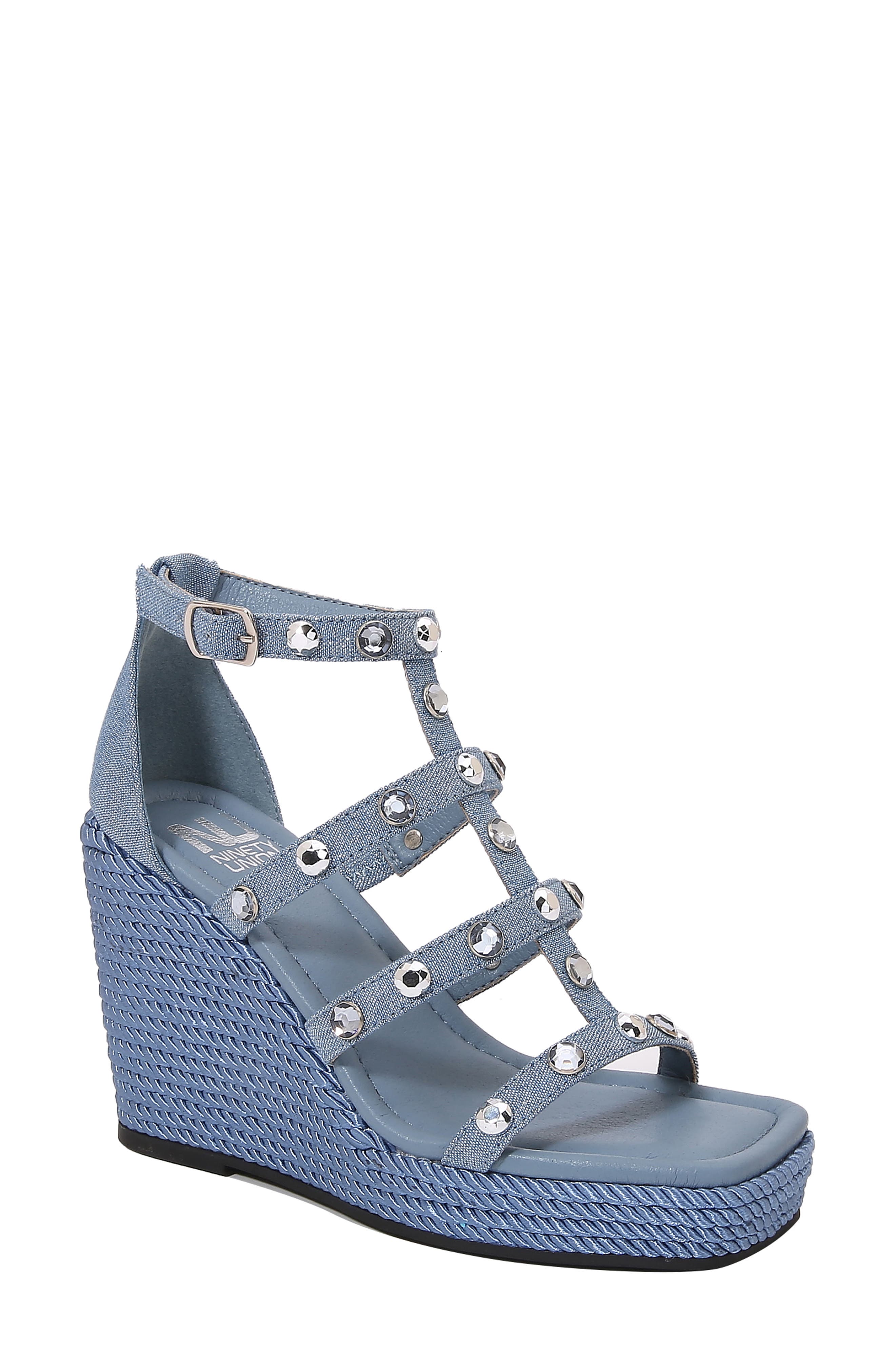 Panda Caged Platform Wedge Sandal, Main, color, BLUE DENIM