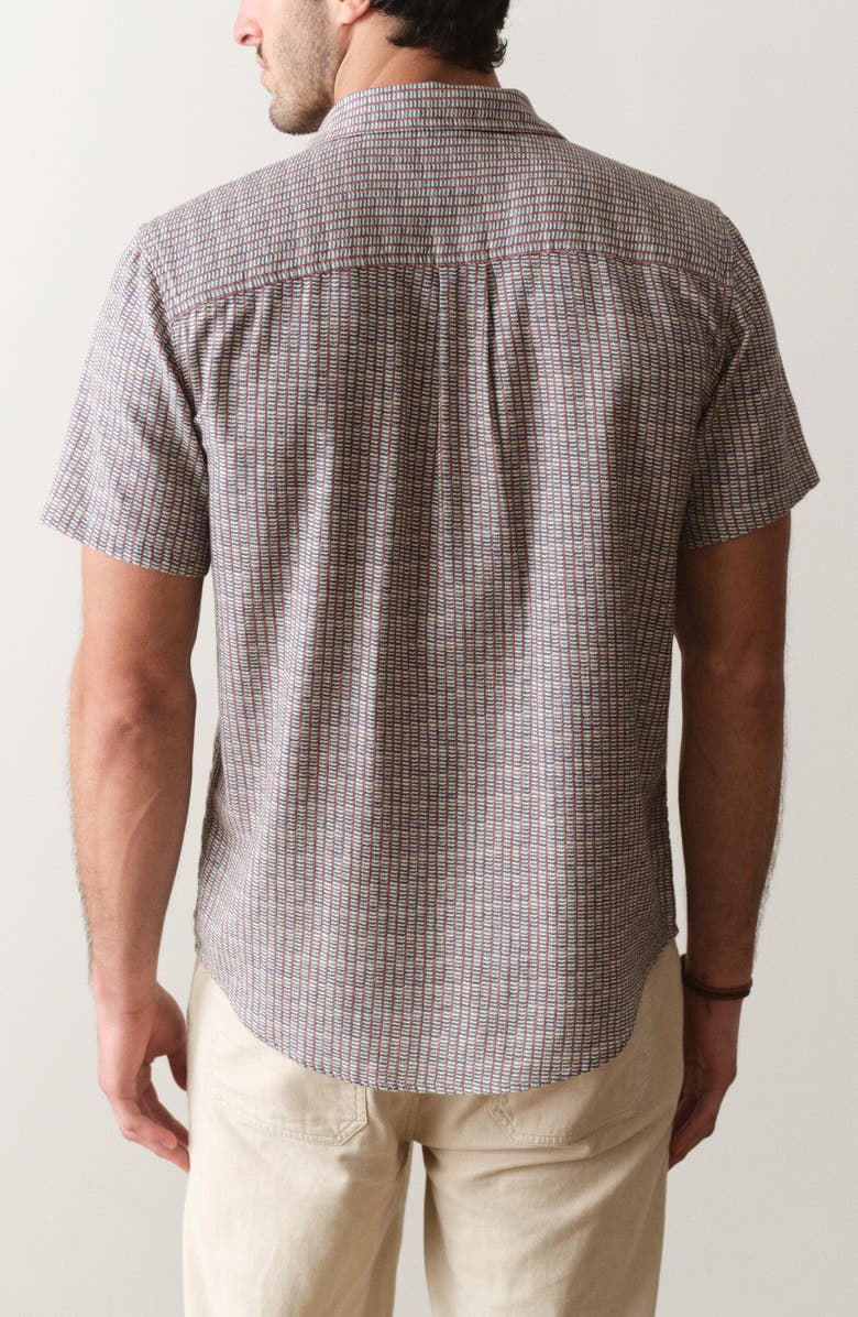 Marine Layer Classic Short Sleeve Stretch Cotton Selvage Button-Up Shirt, Alternate, color, Green Matchstick Print