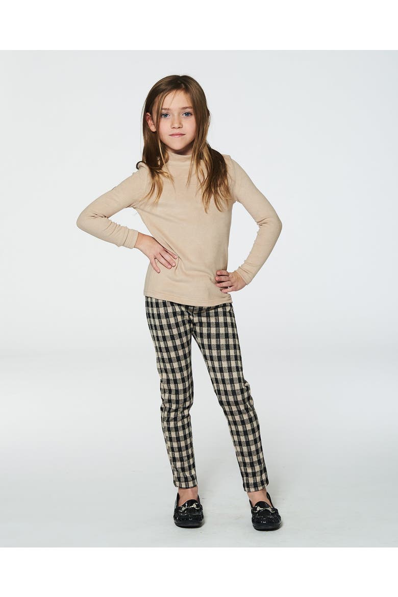 Little Girl's Treggings Plaid Black And Beige, Alternate, color, Plaid Black & Beige