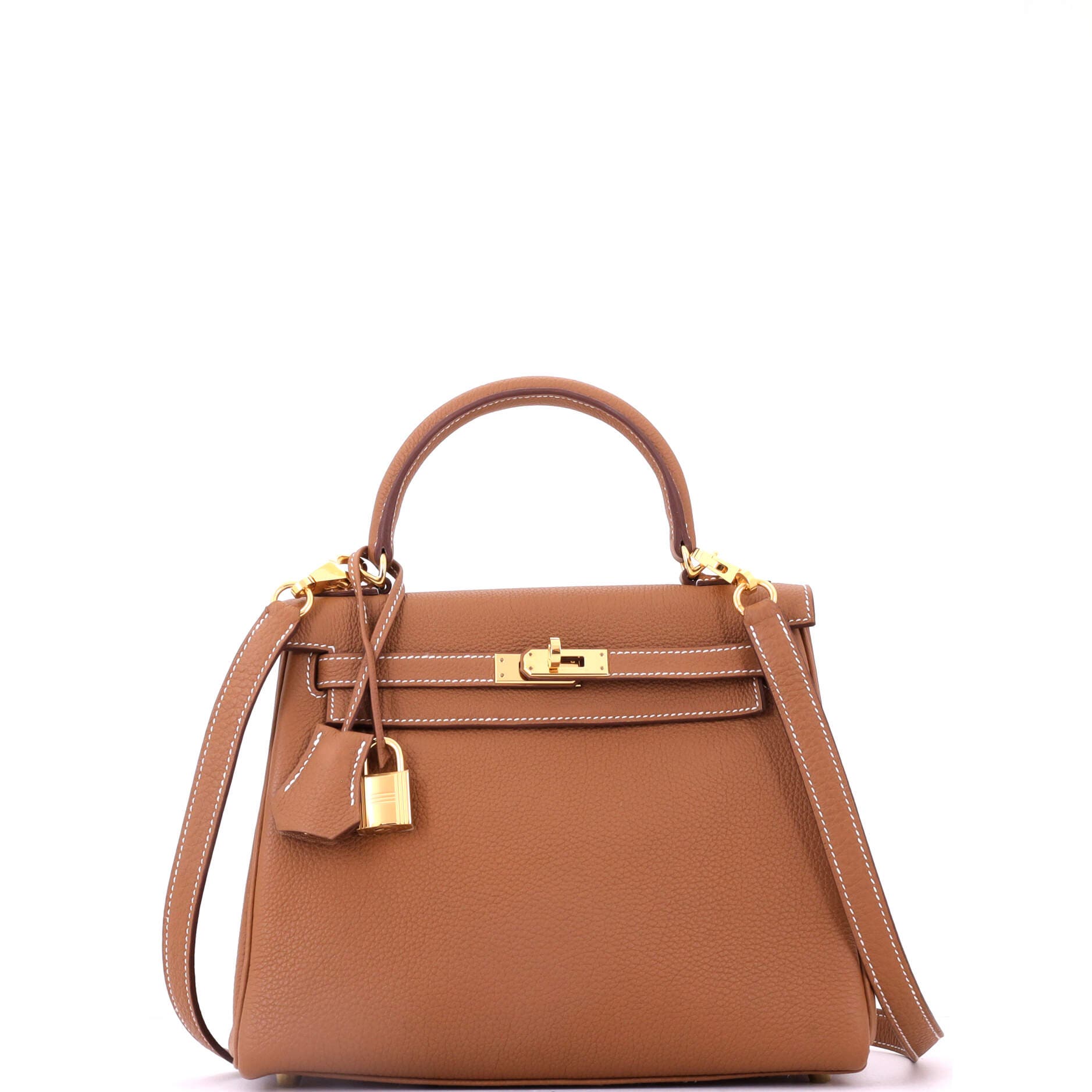 Kelly Handbag Brown Togo with Gold Hardware 25, Main, color, Metallic Gold
