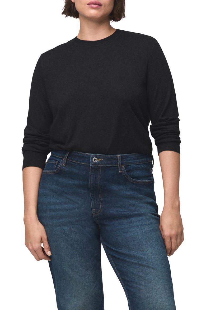 Fine Knit Crewneck Sweater, Main, color, BLACK