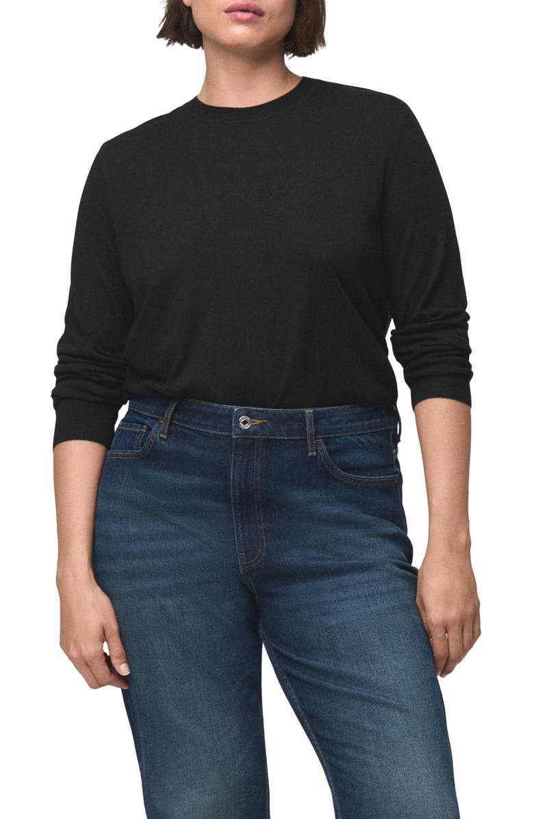 MANGO Fine Knit Crewneck Sweater, Main, color, Black