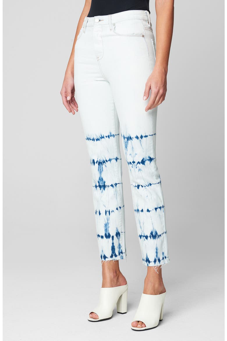The Madison Tie Dye Stripe Raw Hem Ankle Skinny Jeans, Alternate, color, MANIC MONDAY