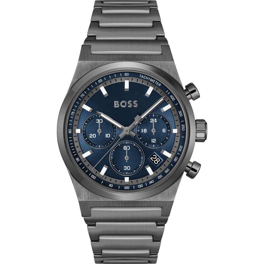 Hugo Boss Men's Candor Quartz Chronograph Ionic Plated Gray Stainless-steel Watch, 41mm In Blue