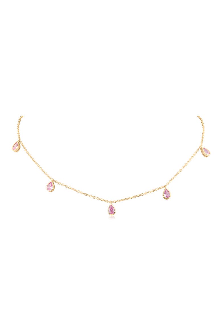 Pear Cut Cubic Zirconia Charm Necklace, Main, color, PINK/ GOLD