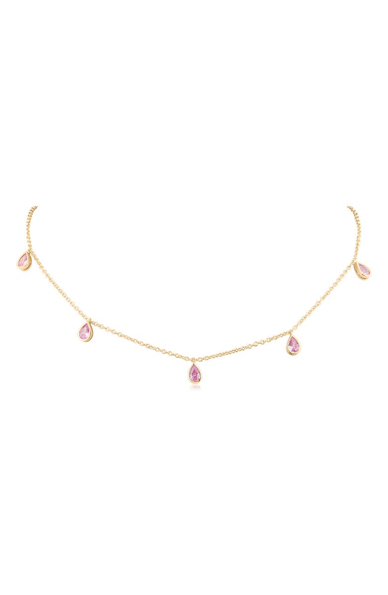 CZ by Kenneth Jay Lane Pear Cut Cubic Zirconia Charm Necklace, Main, color, Pink/ Gold