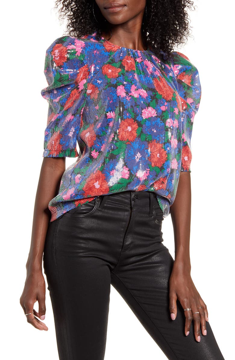 WAYF Greyson Sequin Puff Sleeve Top, Main, color, 