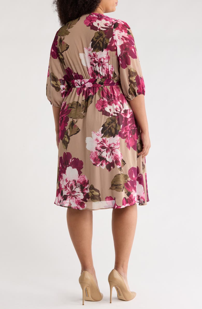 Calvin Klein Floral Chiffon Faux Wrap Dress, Alternate, color, Oyster Multi