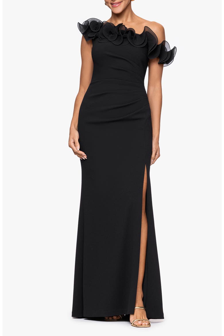Off the Shoulder Ruffle Gown, Main, color, BLACK