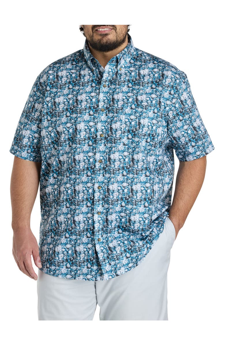 Harbor Bay by DXL Big & Tall Easy-Care Paisley Print Sport Shirt, Main, color, Deep Lagoon Multi