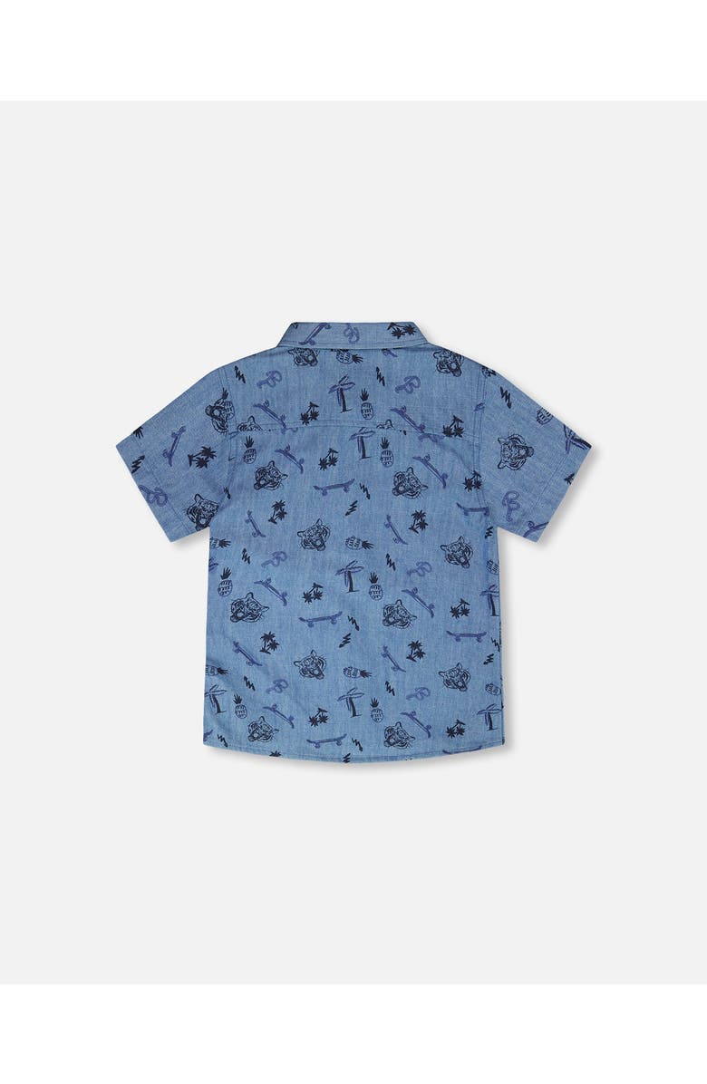 Deux par Deux Chambray Skateboards Short-Sleeve Shirt, Alternate, color, Blue Chambray Skate Boards