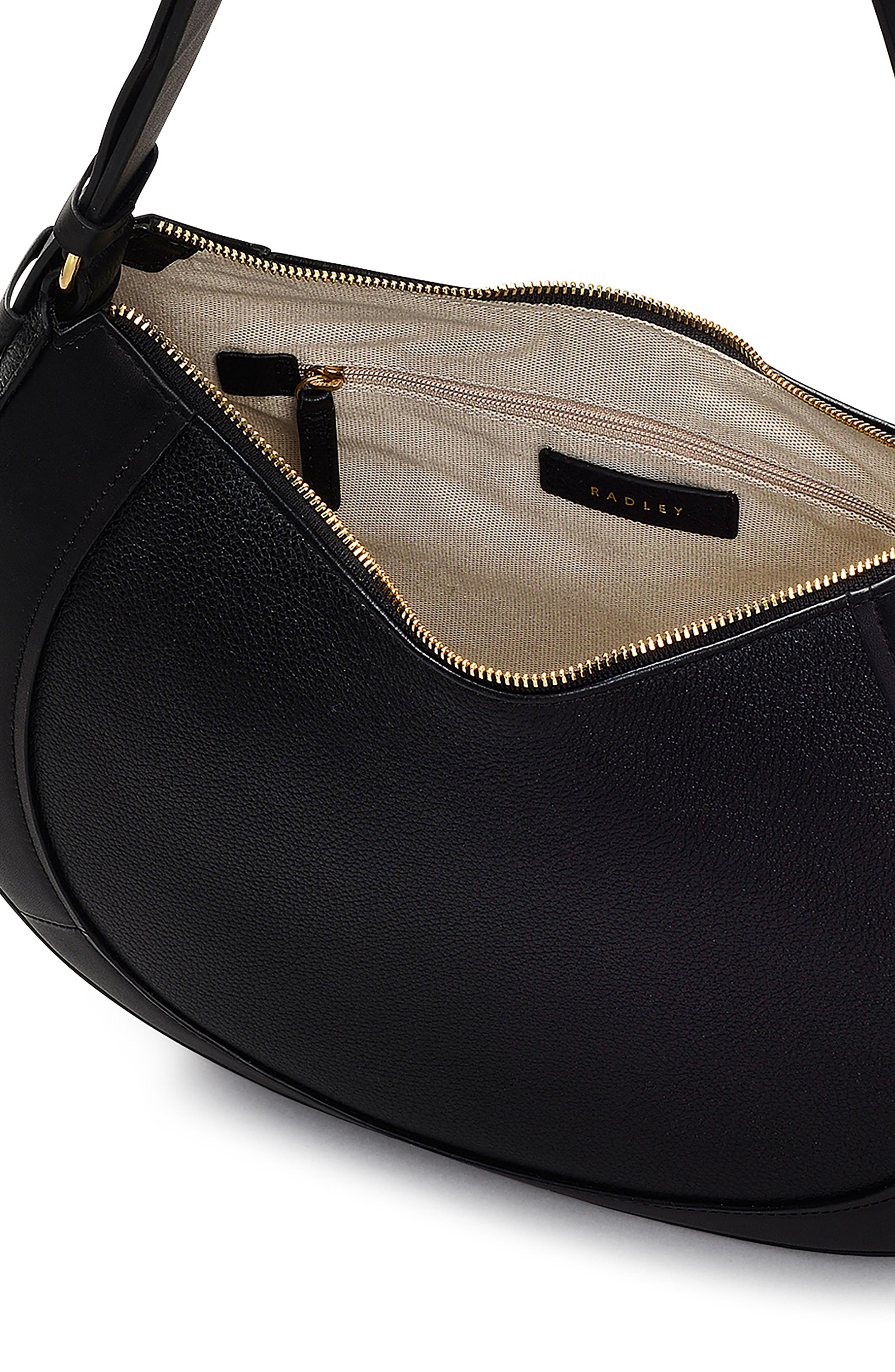 Radley Merchant Hall Large Leather Crescent Shoulder Bag, Alternate, color, Black