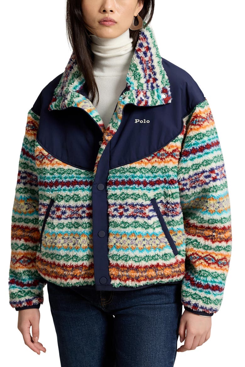 Mixed Media Faux Shearling Jacket, Main, color, MULTI