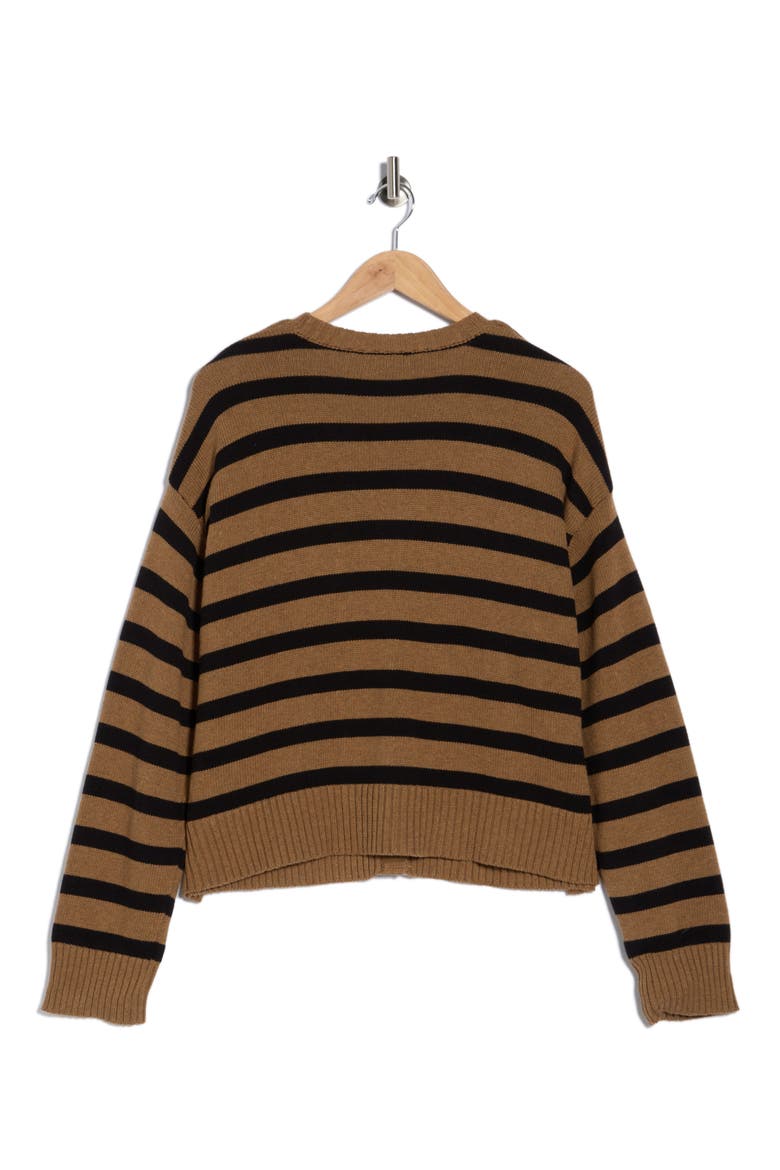 Stripe Cotton Cardigan, Alternate, color, MOCHA/ BLACK