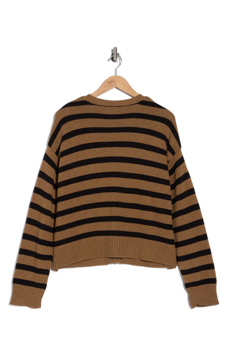 WAYF Stripe Cotton Cardigan, Alternate, color, Mocha/ Black