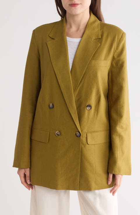 Double Breasted Linen Blend Blazer