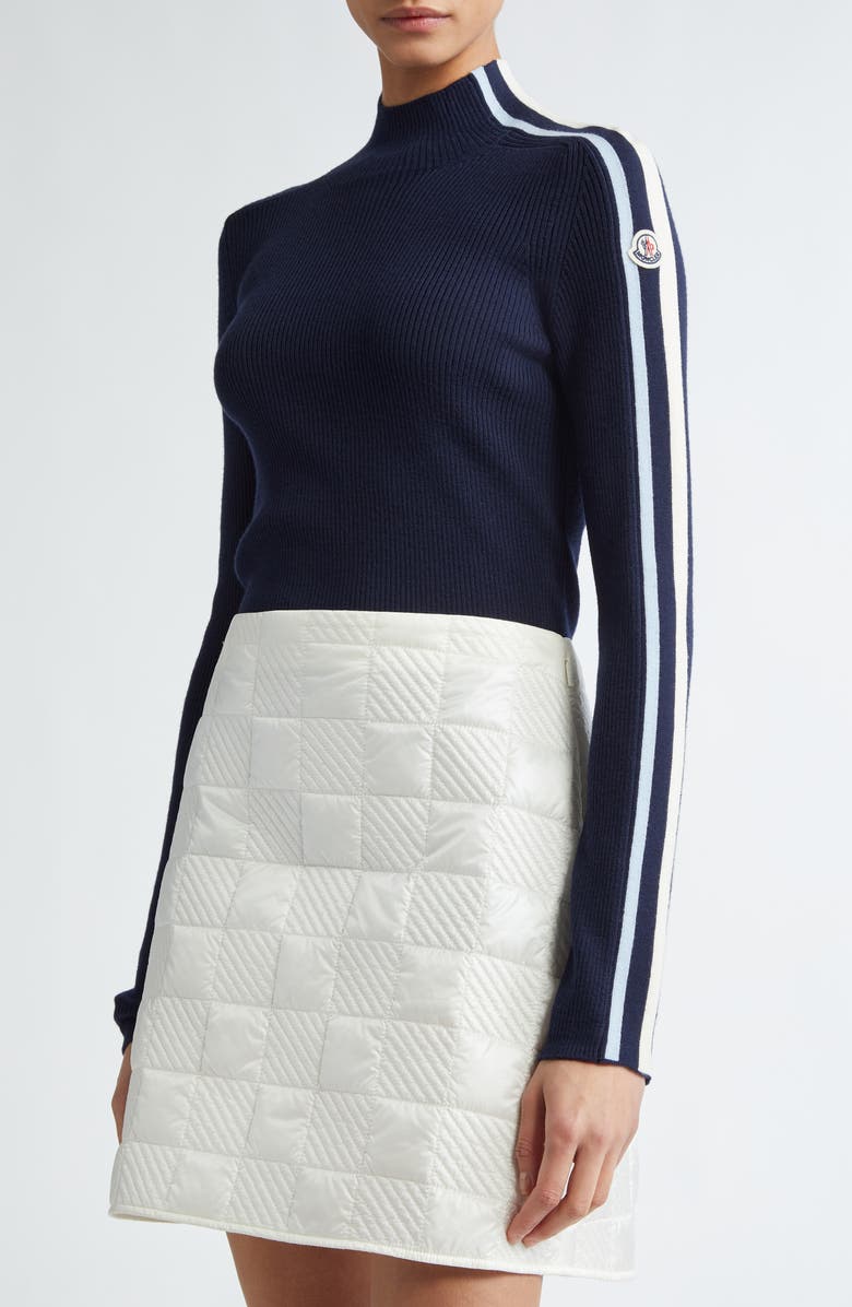 Moncler Stripe Sleeve Merino Wool Turtleneck Sweater, Alternate, color,