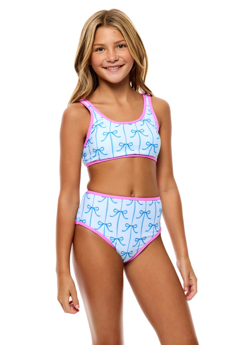 Kids' Contrast Piping Two-Piece Swimsuit, Alternate, color, BLUE