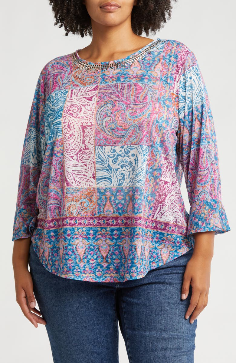 RUBY RD Paisley Print Long Sleeve Top, Main, color, 