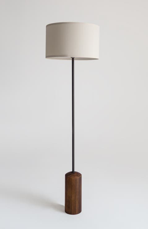 Oren 60" Modern LED Floor Lamp with Stable Wood Base in Walnut, Bulb Included