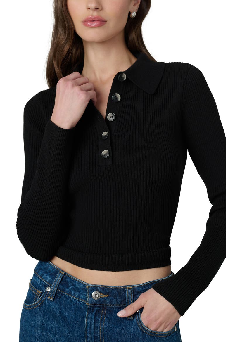 The Lisa Crop Rib Polo Sweater, Alternate, color, BLACK