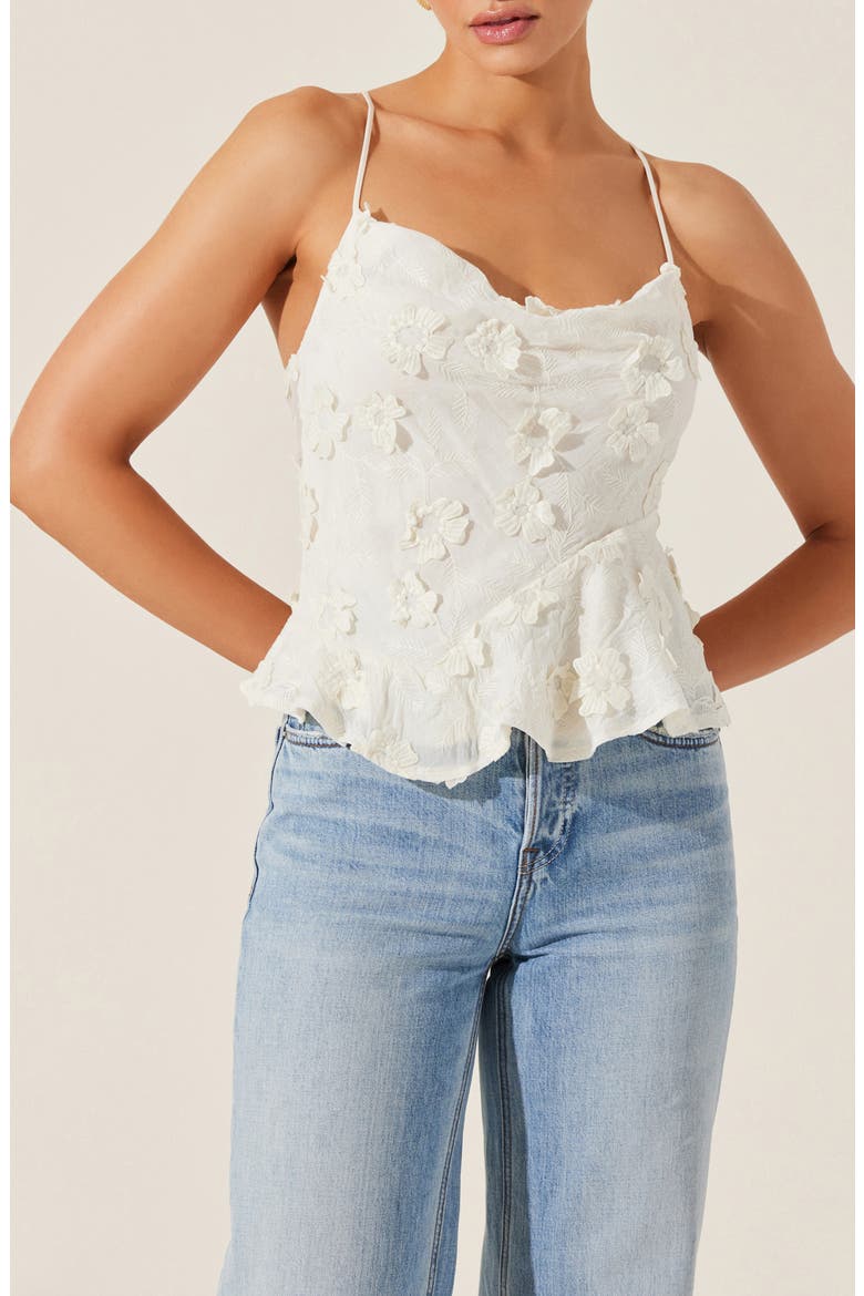 Everli Floral Applique Tie Back Top, Alternate, color, CREAM