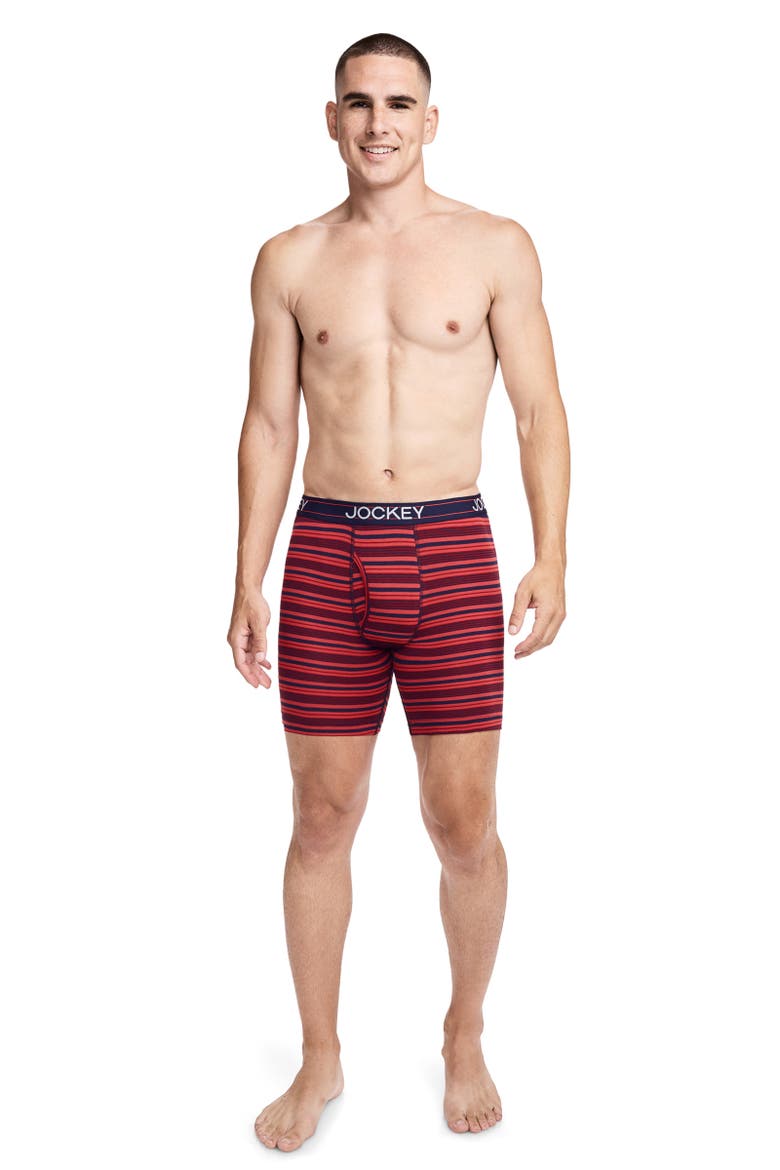 Mens Lightweight Cotton Blend 7" Long Leg Boxer Brief - 4 Pack, Alternate, color, Red Lake Stripe