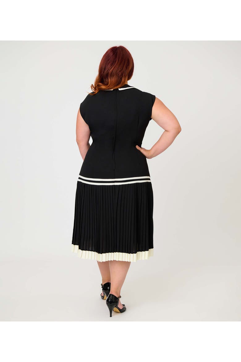 Plus Size Pleated Flapper Day Dress, Alternate, color, Black w/ White Ribbon