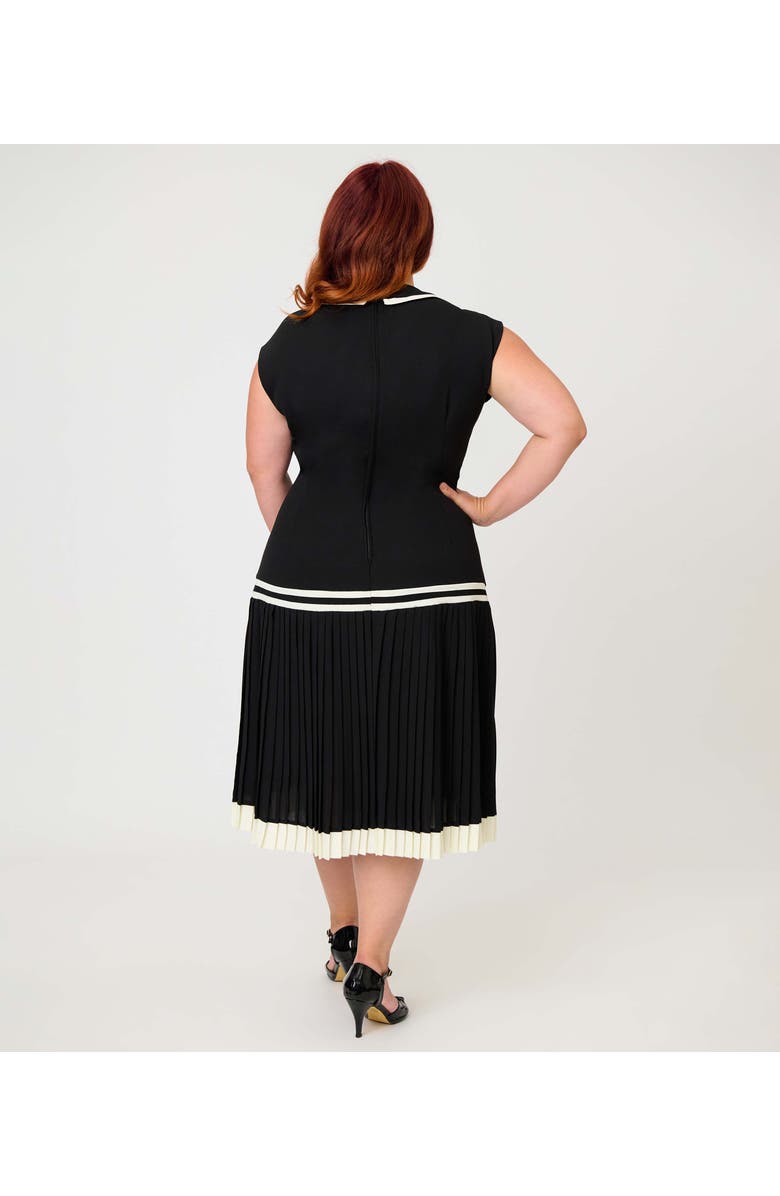 Unique Vintage Plus Size Pleated Flapper Day Dress, Alternate, color, Black W/ White Ribbon