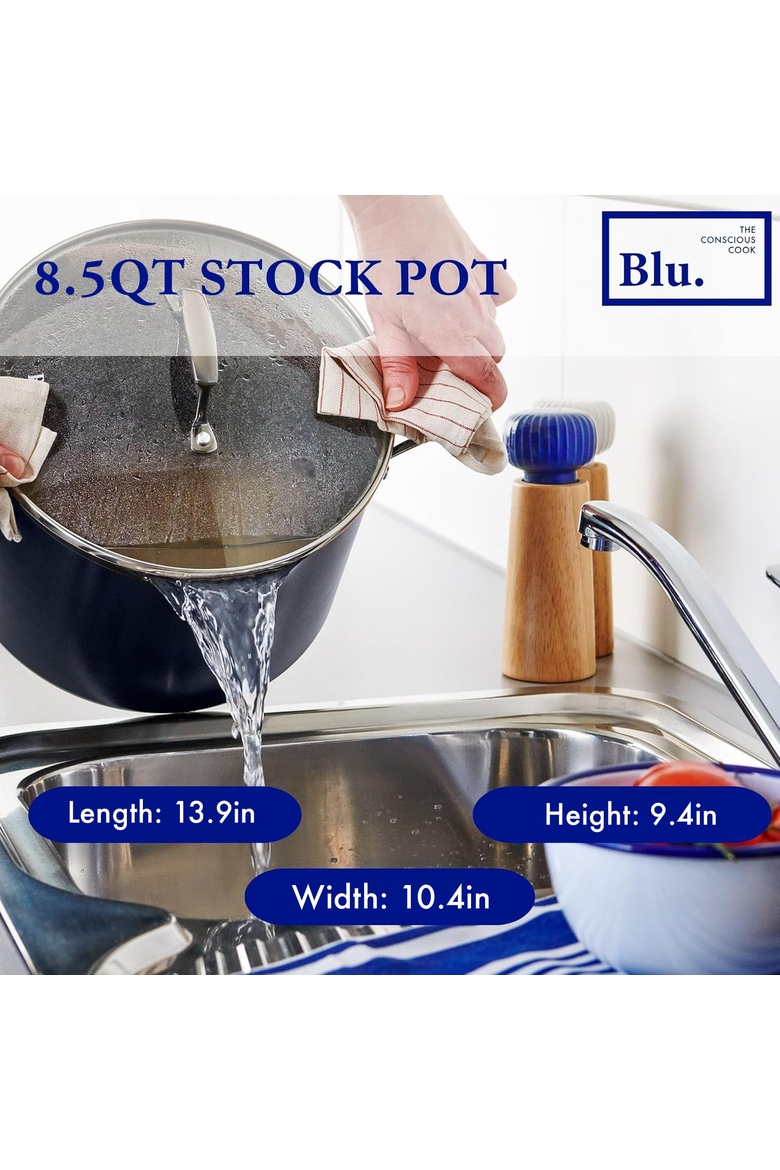 8.5QT Stock Pot with Double Strainer Lid, Alternate, color, Black