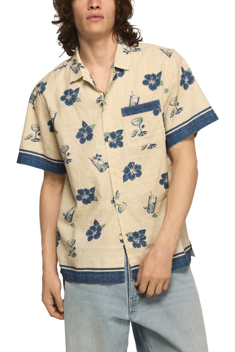 Floral Cotton Blend Ripstop Camp Shirt, Main, color, BLUE PRINT