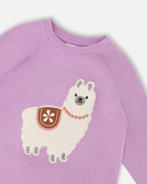 Deux Par Deux Super Soft Brushed Jersey Tunic With Llama In Purple