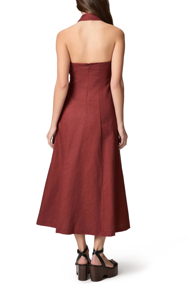 PAIGE Adria Halter Neck Linen & Cotton Midi Shirtdress, Alternate, color, Burnt Sienna