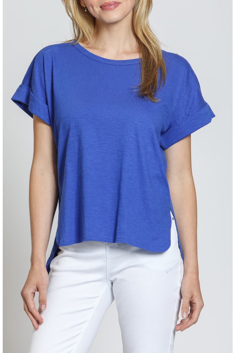High-Low Hem Cuffed T-Shirt, Main, color, DAZZLING BLUE