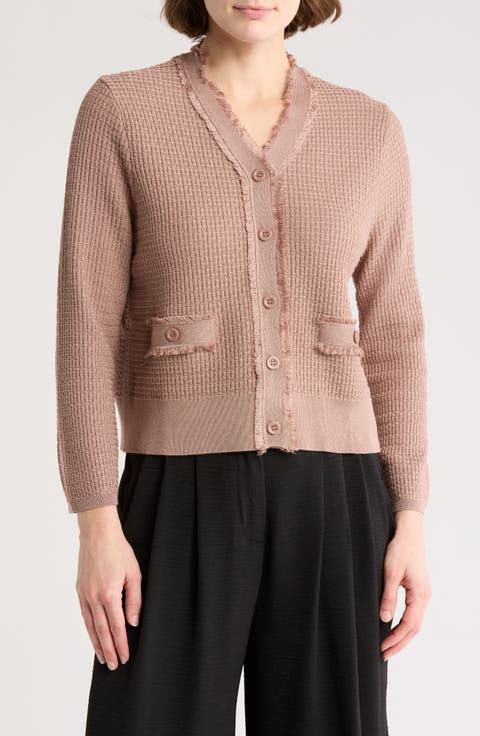 Frayed Waffle Knit Cardigan