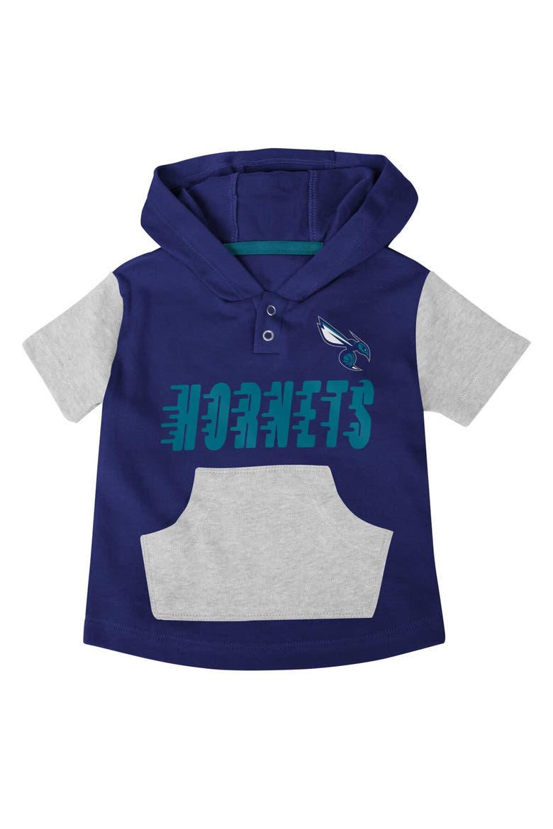 Infant Teal/Purple/Gray Charlotte Hornets Bank Shot Bodysuit, Hoodie T-Shirt & Shorts Set, Alternate, color, Teal