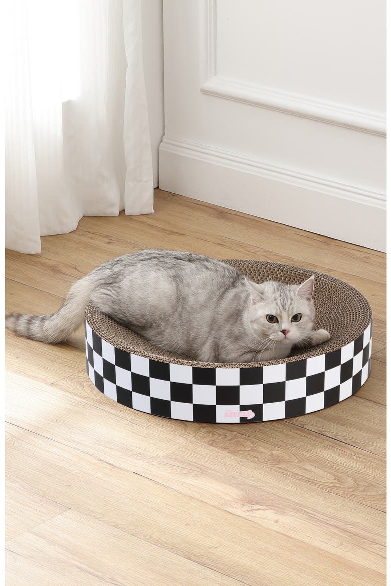 Nelson 20.13" Modern Cardboard Round Bowl Cat Scratcher with Catnip, Alternate, color, White/Black