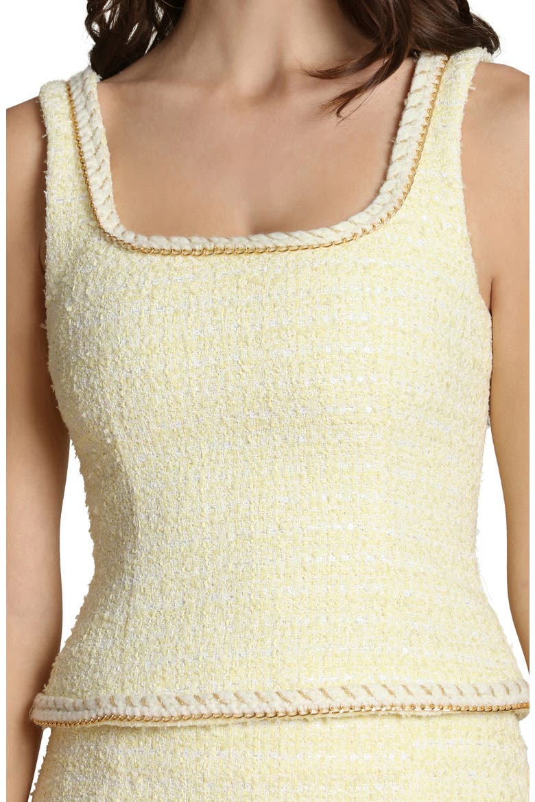 Chain Trim Sleeveless Tweed Top, Alternate, color, LIGHT YELLOW