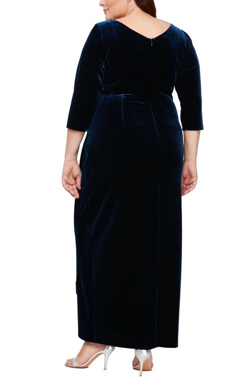 Alex Evenings Surplice Neck Velvet Dress In Blue