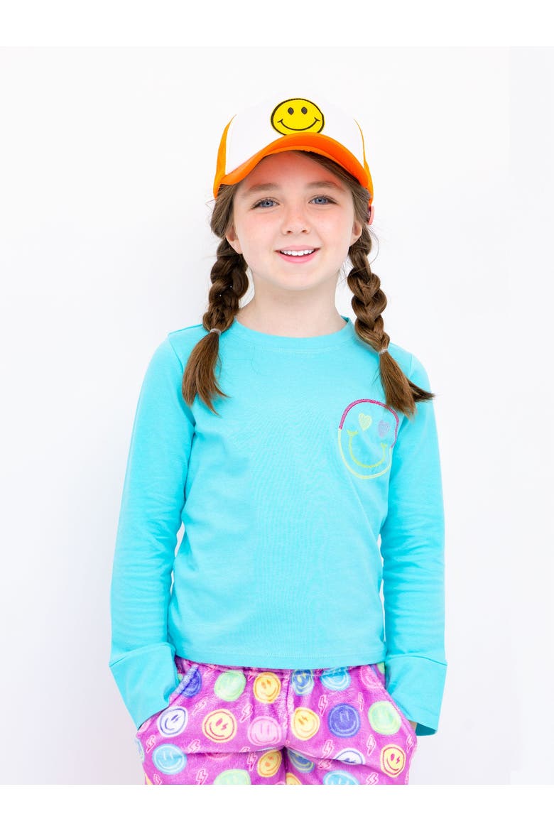 Smiley Face Embroidered Long Sleeve T-Shirt, Main, color, Turquoise