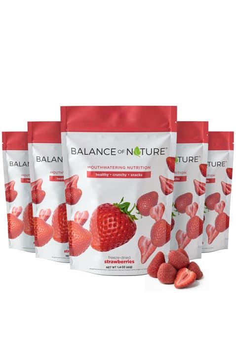 Dried Strawberries (5 Pack) 100% Real Fruit, Crunchy Strawberry Slices, Healthy Snack, Mouthwatering Nutrition, Gluten-Free, Vegan, No Sugar Added, Five 1.4 oz Bags