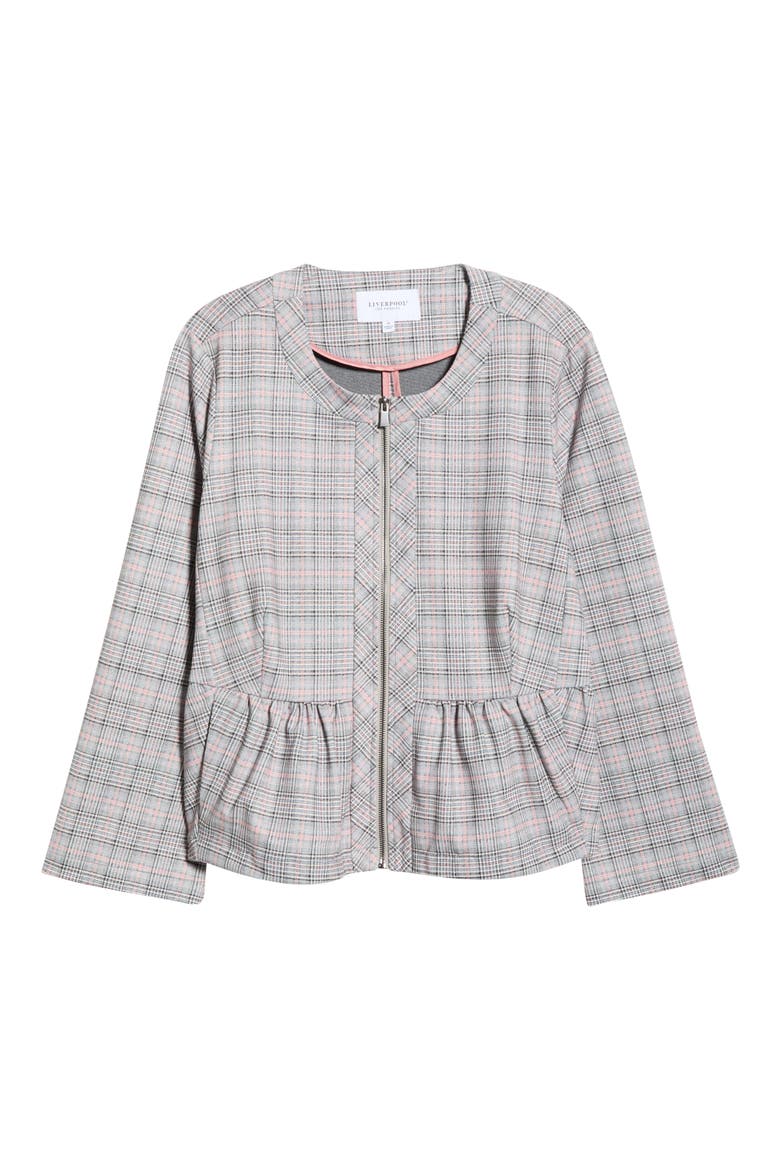 Plaid Peplum Zip Jacket, Alternate, color, GRY/ BLUSH PLAID