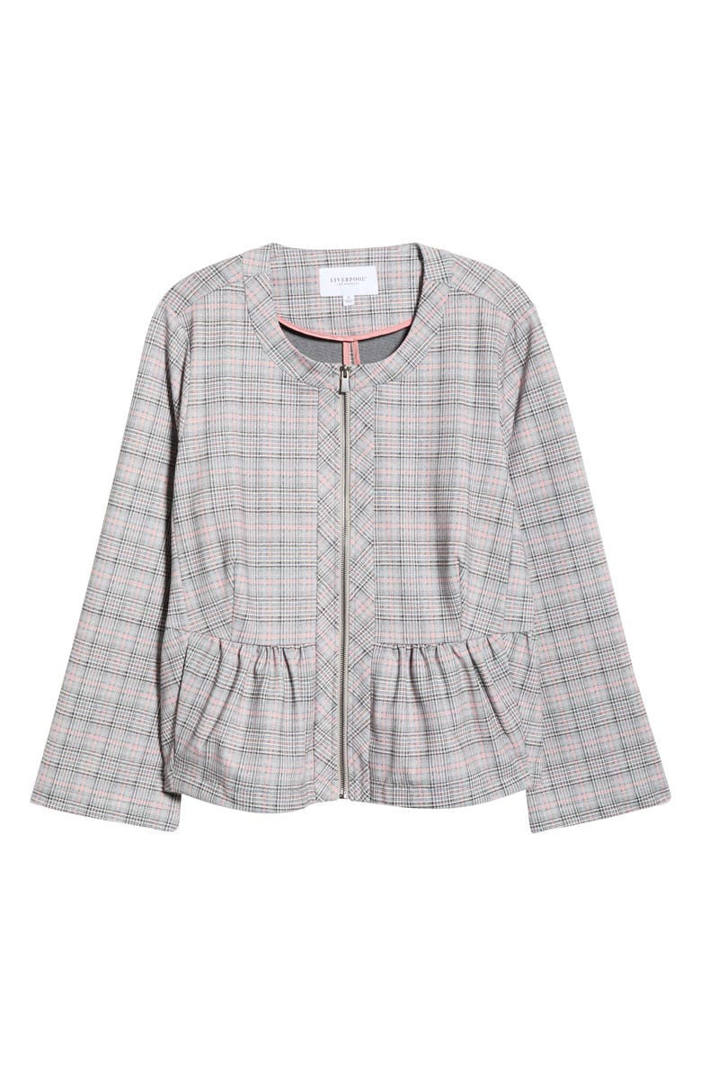 Liverpool Los Angeles Plaid Peplum Zip Jacket, Main, color,