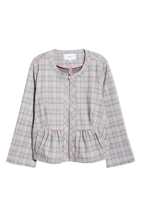 Plaid Peplum Zip Jacket (Plus)