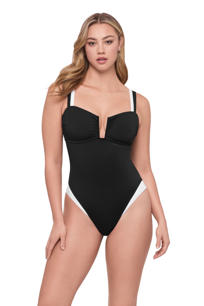 Supportive and Sculpting Sweetheart U-Wire One-Piece Swimsuit, Main, color, Onyx Black Colorblock